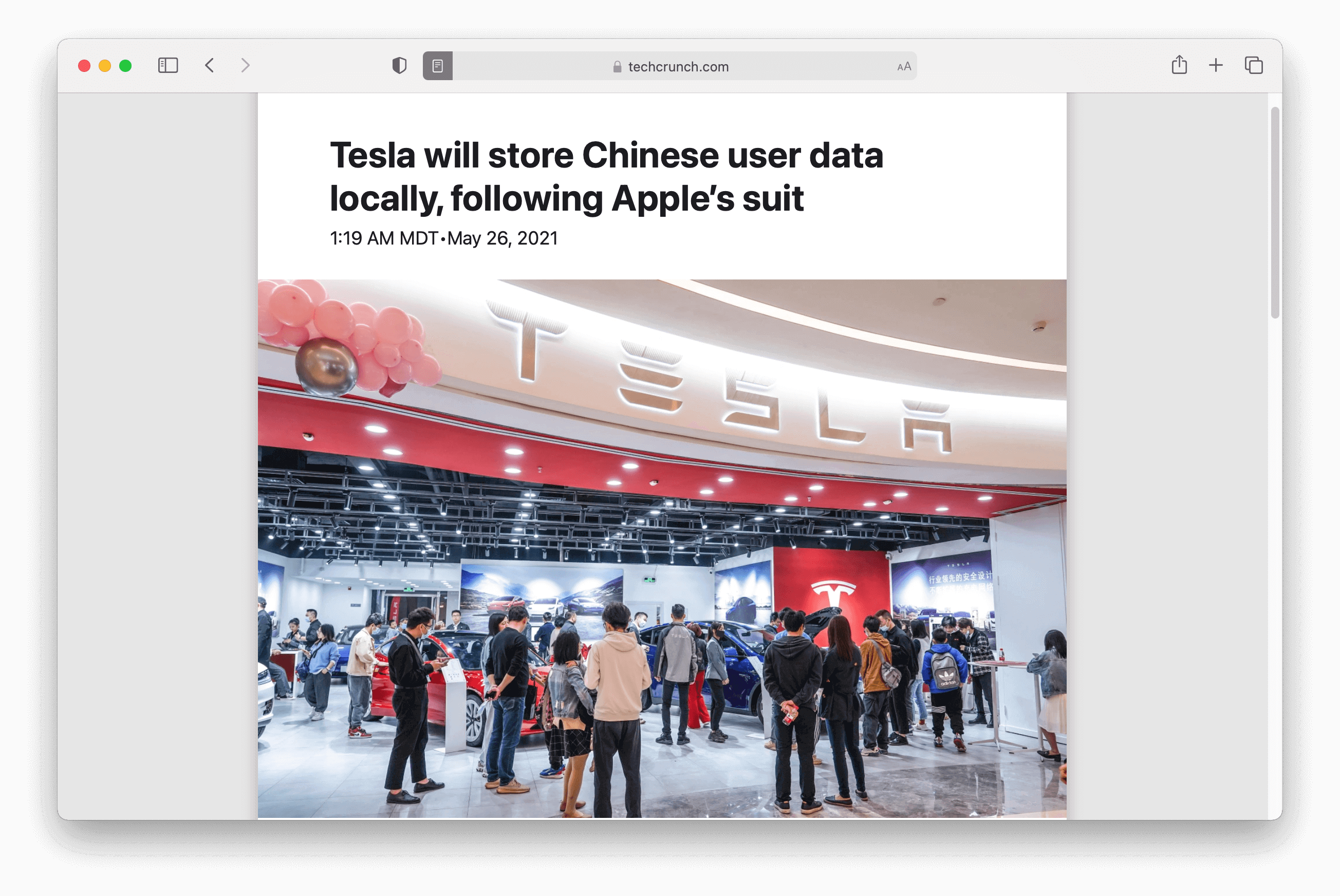 News Article on Tesla Data Storage in China