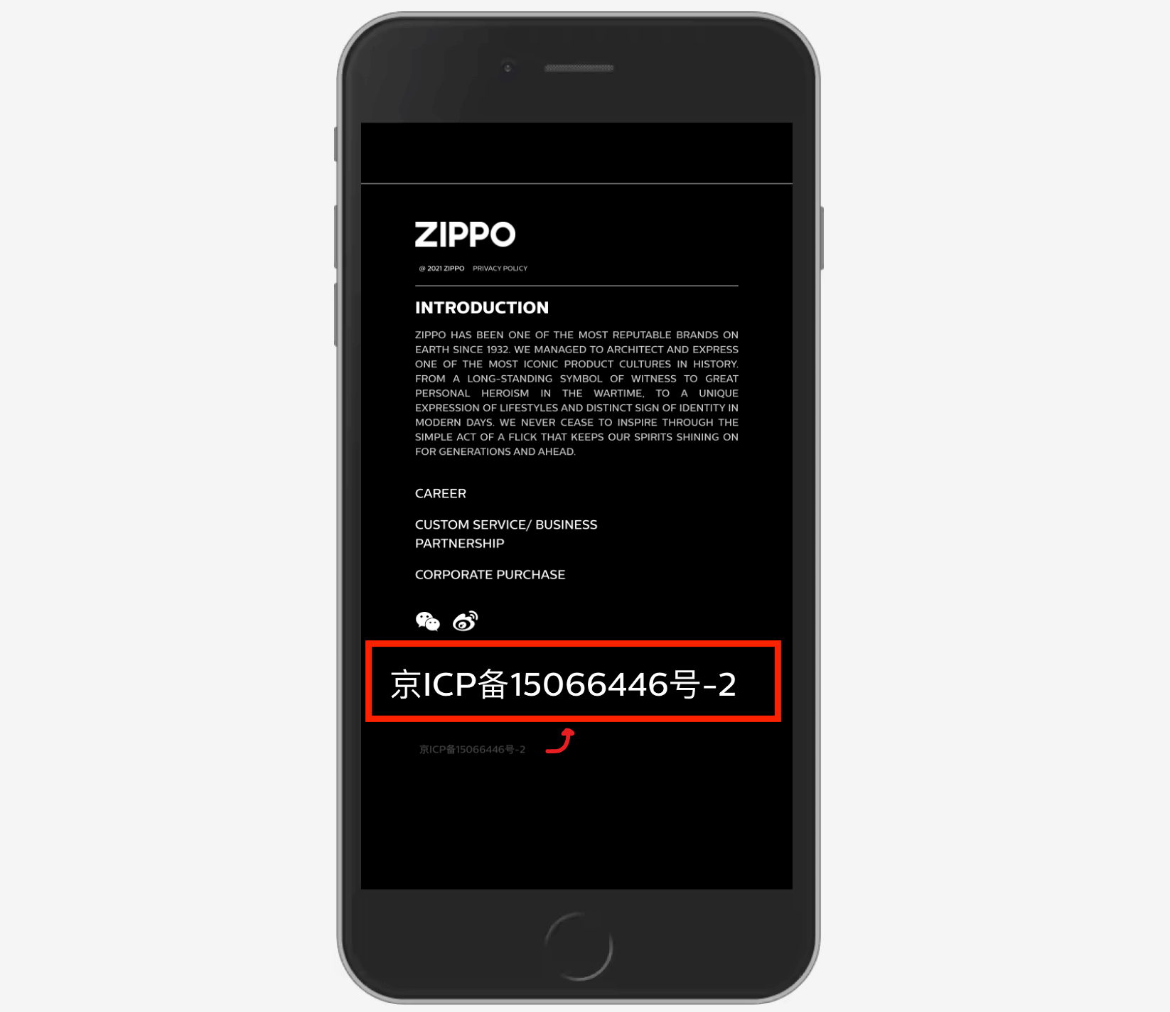 Zippo's ICP number